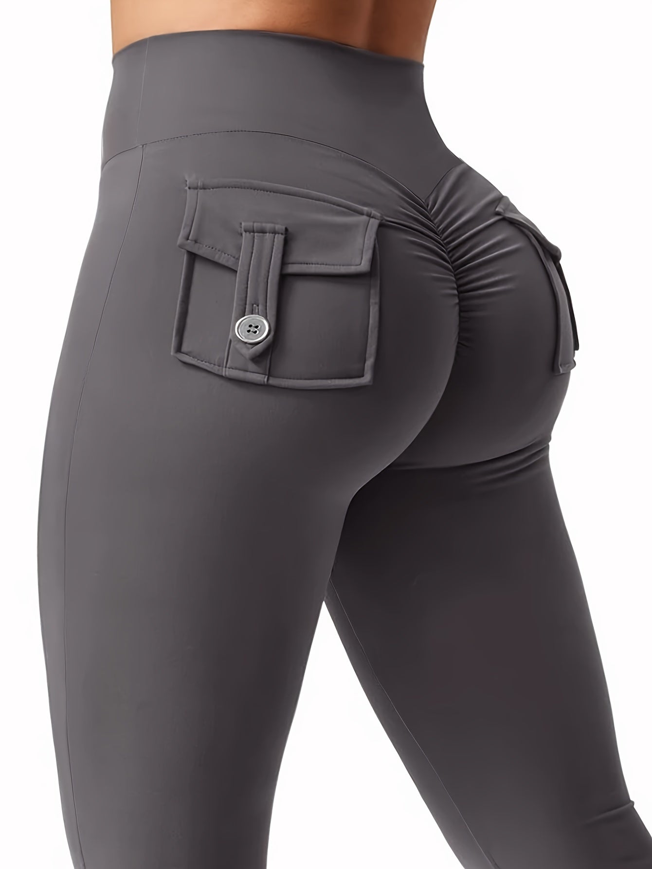 1pc Women'S Sexy High Stretch Yoga Pants with Pocket, Knitted Polyester, Long Length, Regular Fit, All-Season Athletic Tights for Running, Cycling, and Exercise
